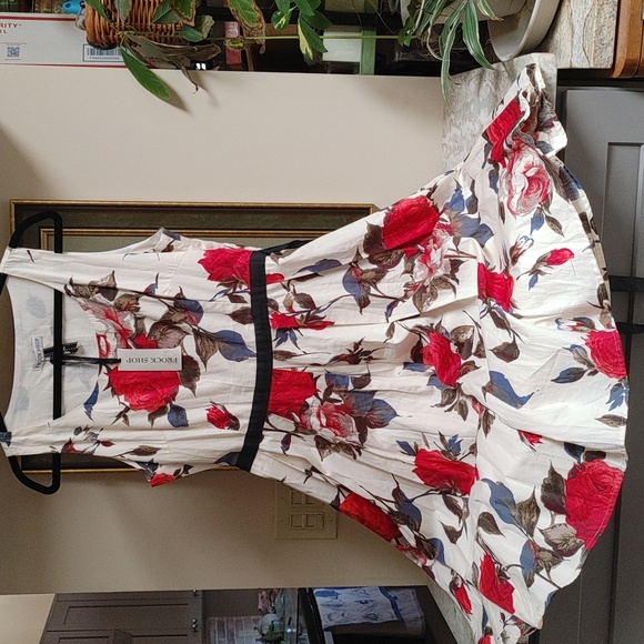 Frock Shop Party Dress Vintage Style Cream Red Roses Size L - Picture 12 of 16